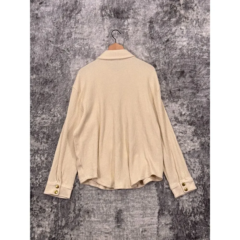 J Crew Shirt Jacket XXL Womens Waffle Knit Ivory Cream Snap Front